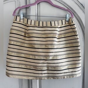 J.Crew Metallic Striped Mini Skirt Size 12 Gold Black Lined Party Skirt
